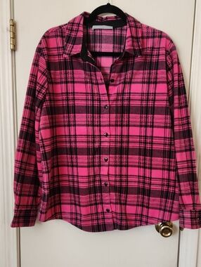Lee Hot Pink and Black Plaid Button-Up